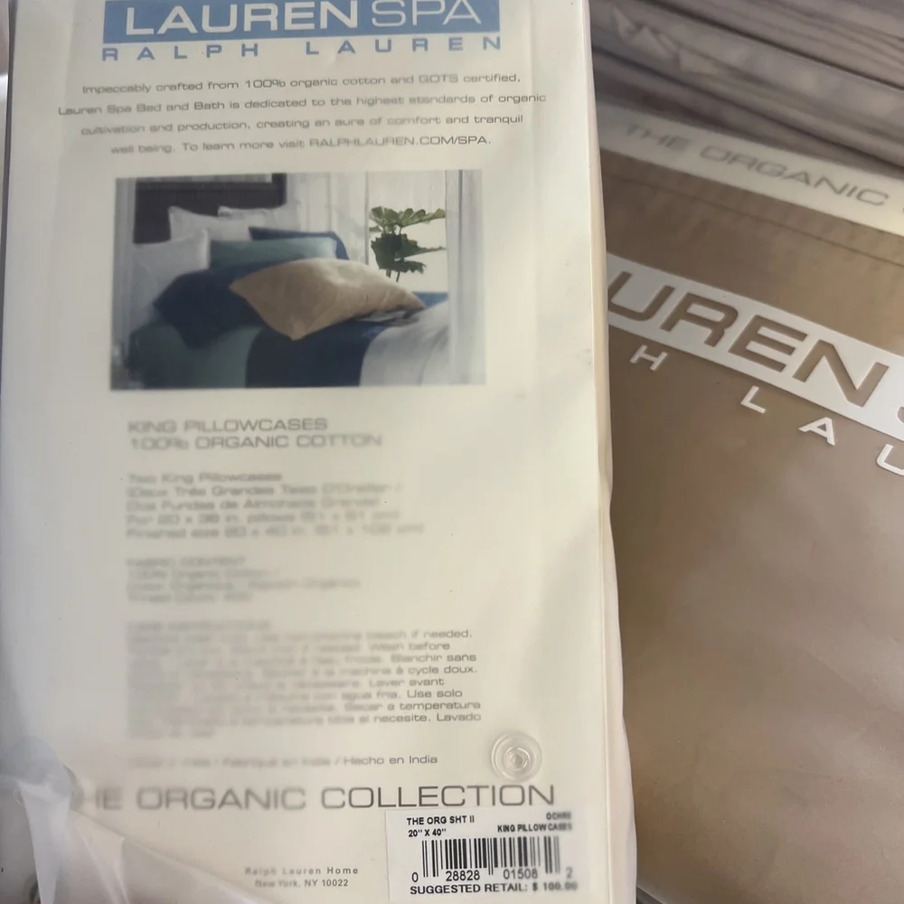 Ralph Lauren Spa Organic Queen Flat Sheet & 2 Std Pillowcases Ochre Gold New Vtg